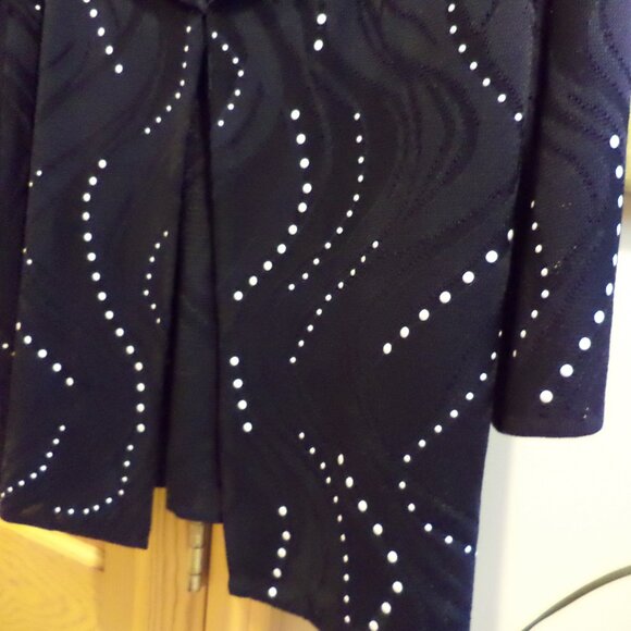Ming Wang Open Front Jacket  ~ Navy with White Dots + Swirl Accents ~ Large  New - Picture 3 of 12